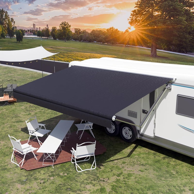 CYLAND RV Awning Fabric Replacement,18.5oz Outdoor Vinyl Camper Trailer Motorized Awning Replacement for Motorhome,Heavy Duty Weatherproof RV Canopy 12'(Fabric 11'2") Black - Image 2